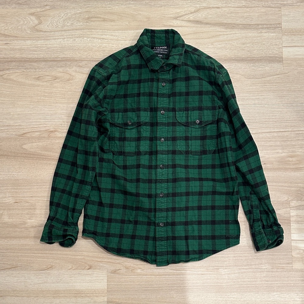 Filson green and black checkered flannel size small